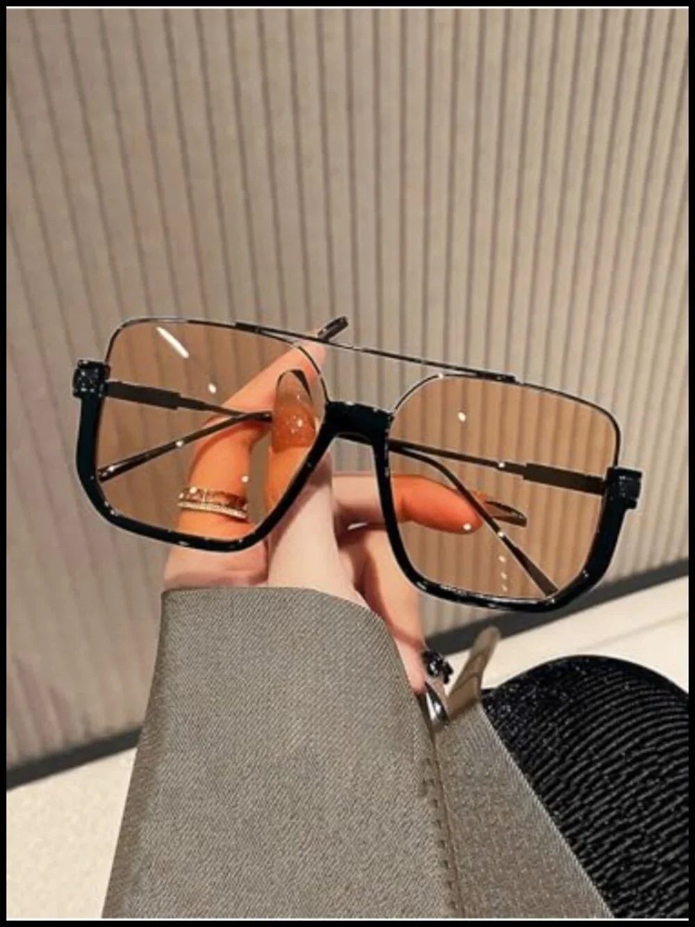 Retro Oversized Aviator Sunglasses Square Double Bridge Pilot 70s Trendy Shades